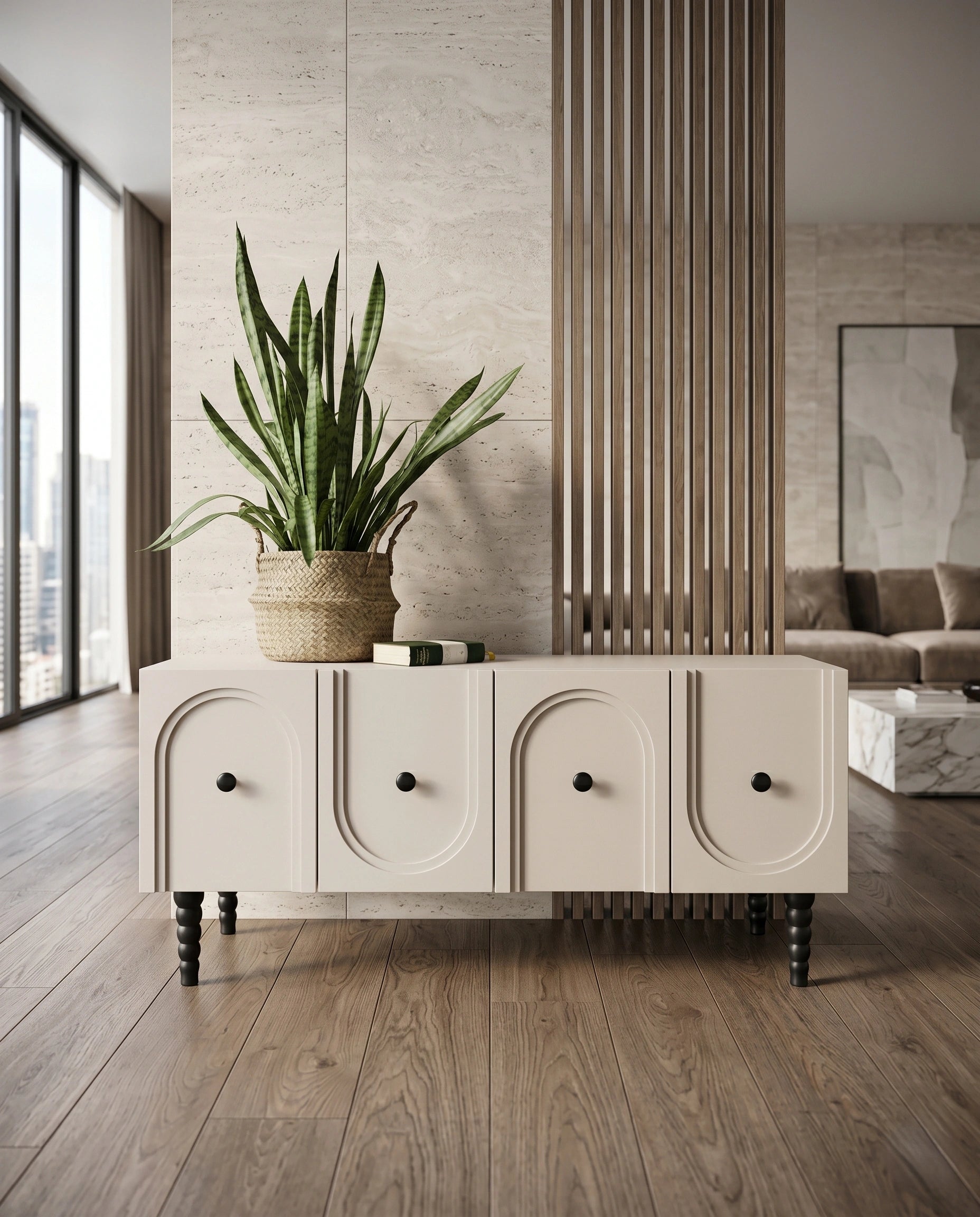 Post-Modern Arched Cream & Black Console Table Arris Concepts