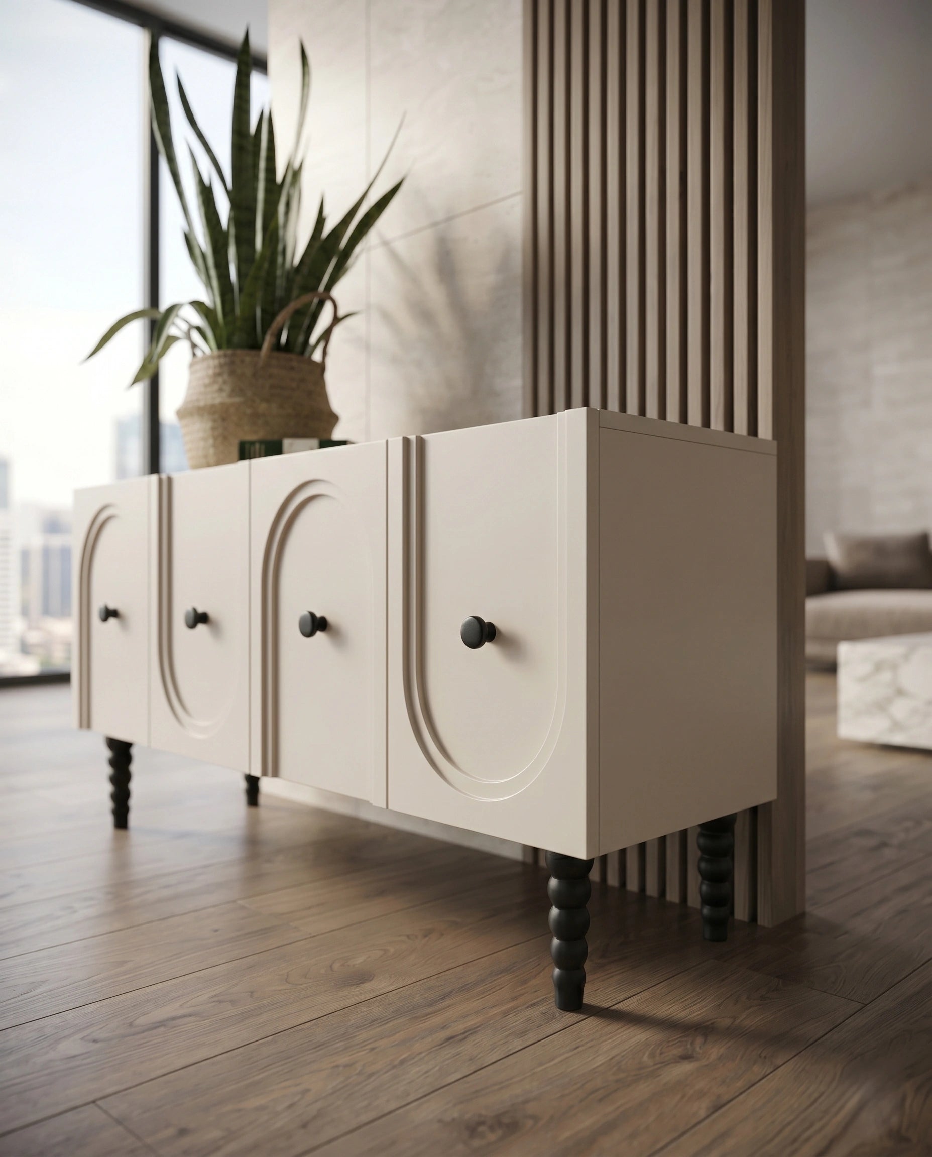 Post-Modern Arched Cream & Black Console Table Arris Concepts