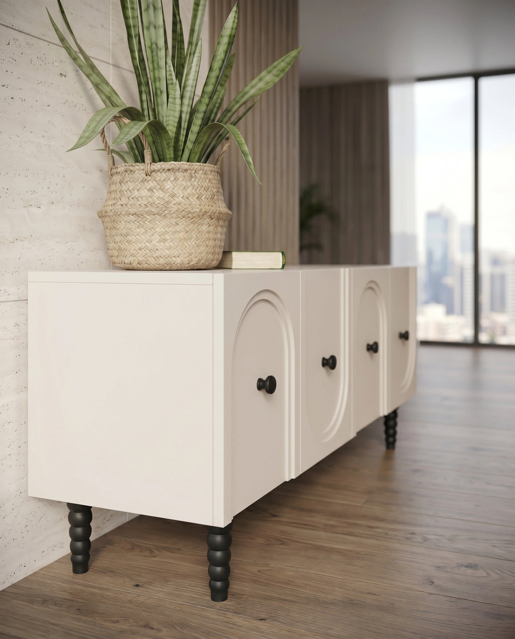 Post-Modern Arched Cream & Black Console Table Arris Concepts