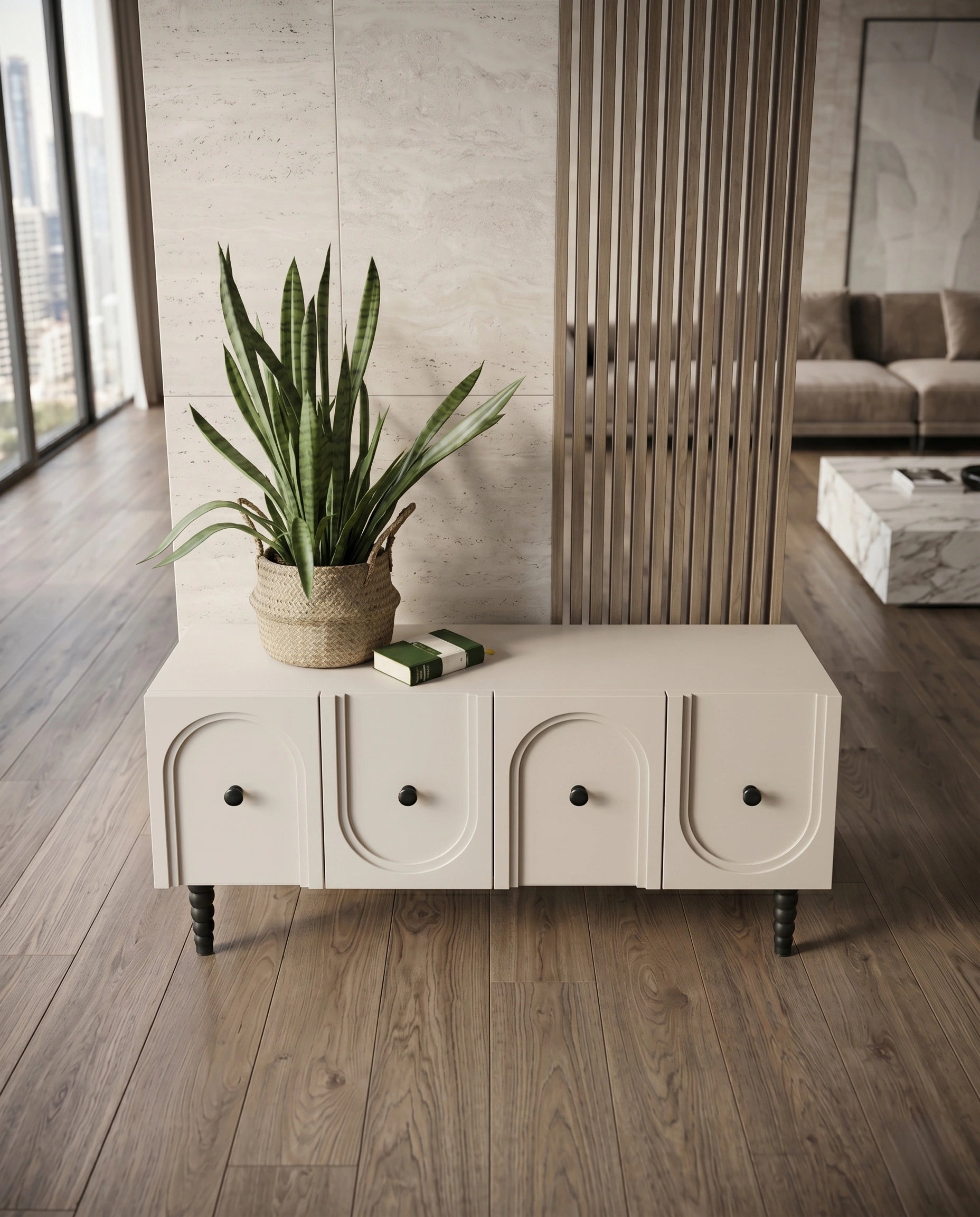 Post-Modern Arched Cream & Black Console Table Arris Concepts