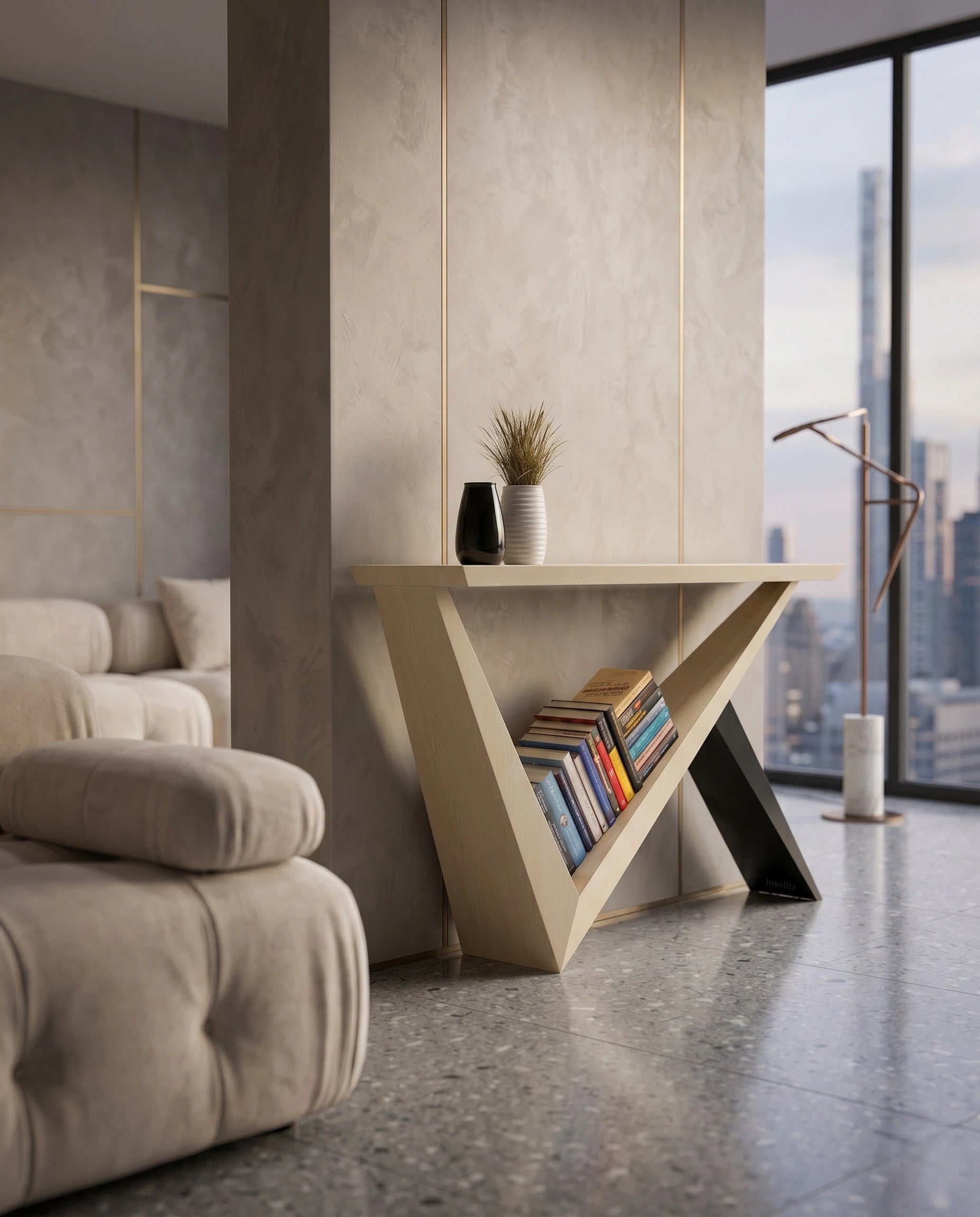 Architectural Geometric Light Wood Console Table Arris Concepts
