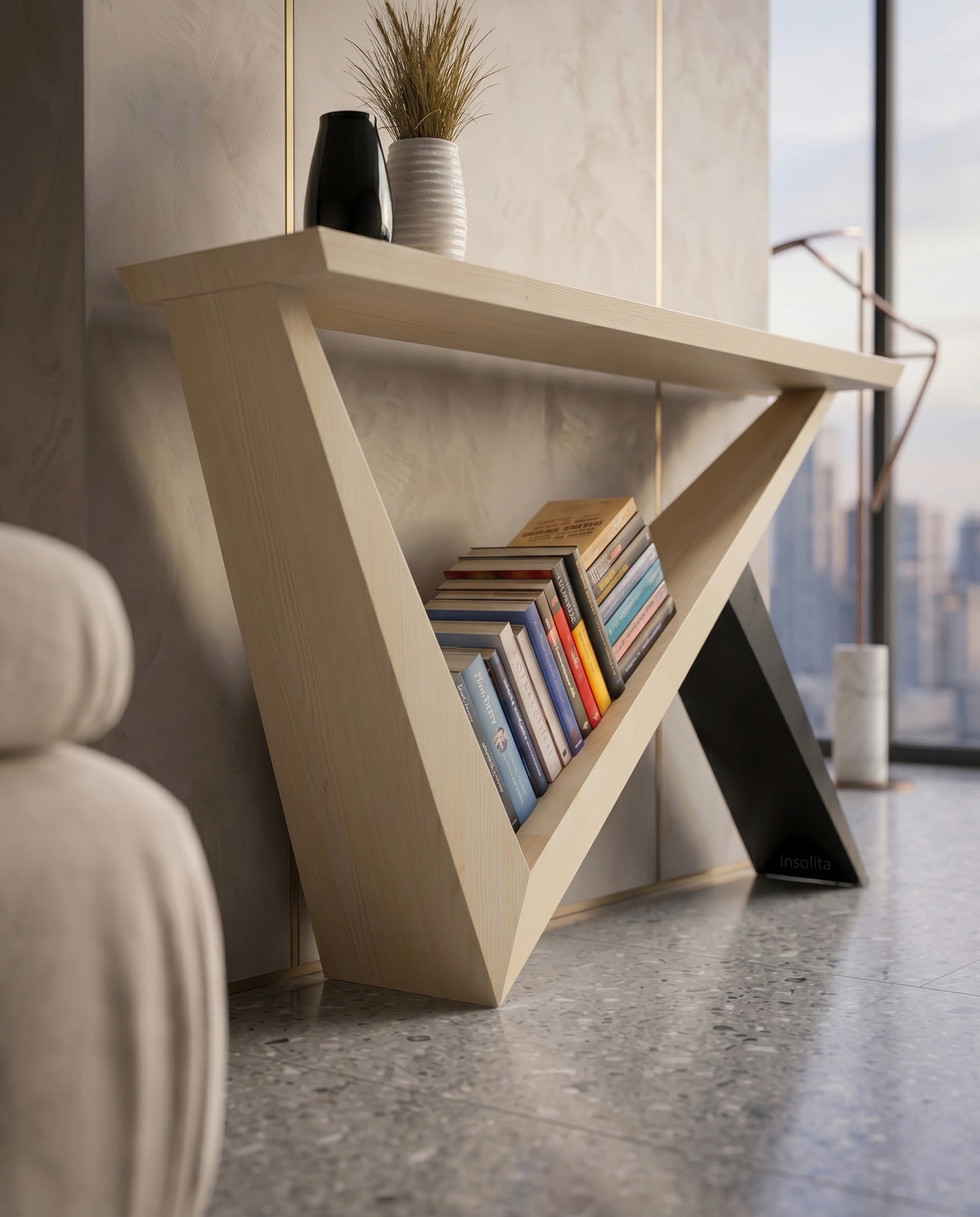 Architectural Geometric Light Wood Console Table Arris Concepts