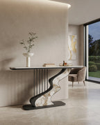 Sculptural Wave Onyx & Metal Asymmetrical Console Table Arris Concepts