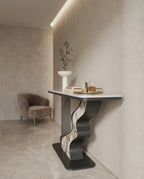 Sculptural Wave Onyx & Metal Asymmetrical Console Table Arris Concepts