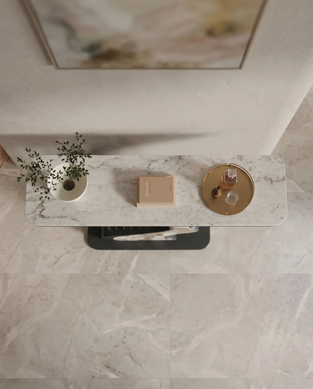 Sculptural Wave Onyx & Metal Asymmetrical Console Table Arris Concepts