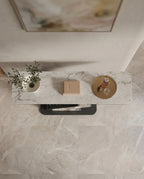 Sculptural Wave Onyx & Metal Asymmetrical Console Table Arris Concepts