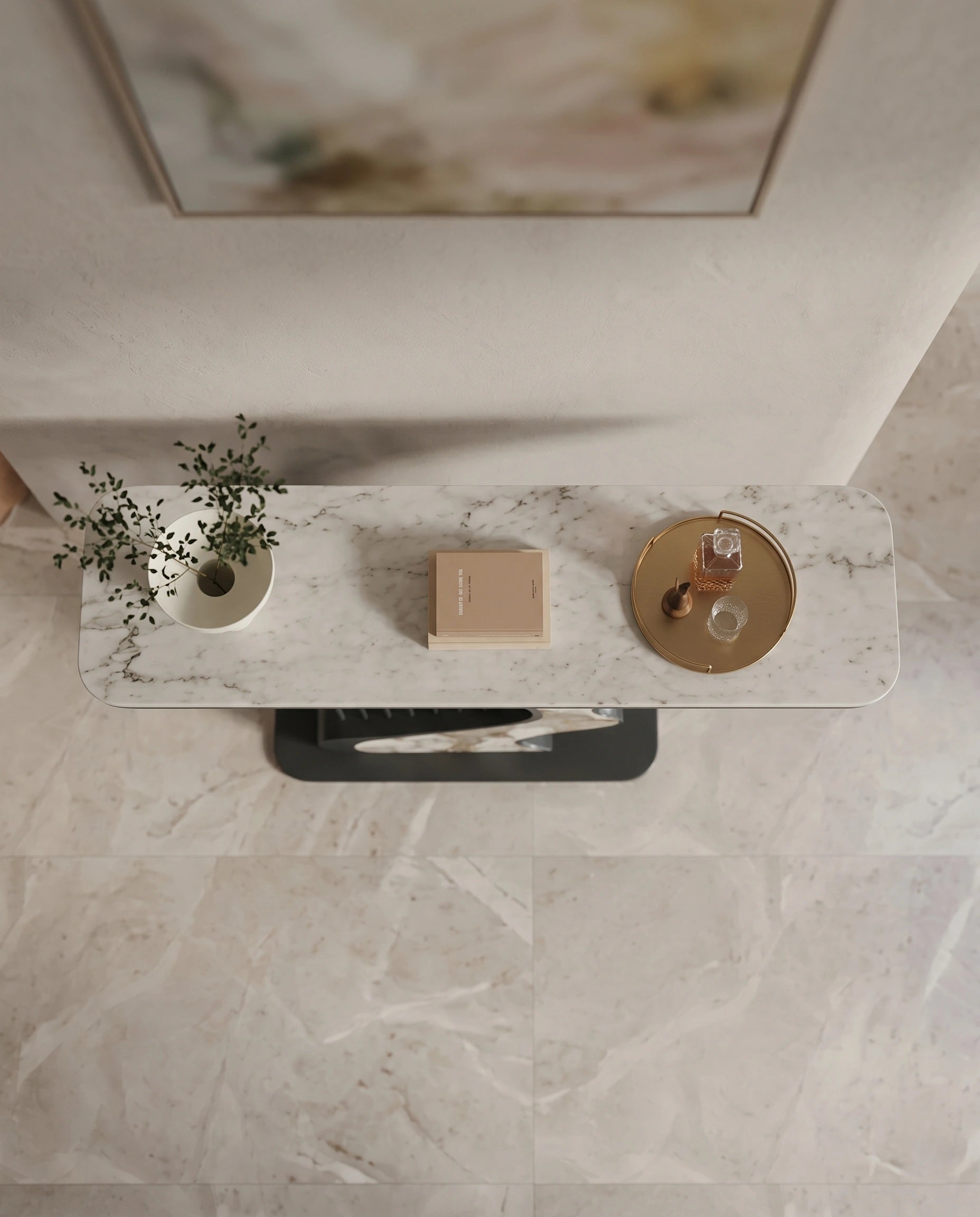 Sculptural Wave Onyx & Metal Asymmetrical Console Table Arris Concepts
