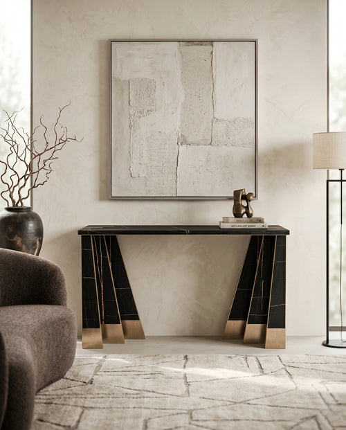 Art Deco Black Marble & Gold Geometric Console Table Arris Concepts
