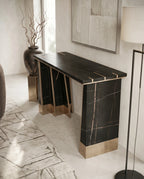 Art Deco Black Marble & Gold Geometric Console Table Arris Concepts