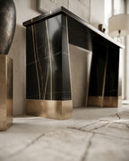 Art Deco Black Marble & Gold Geometric Console Table Arris Concepts