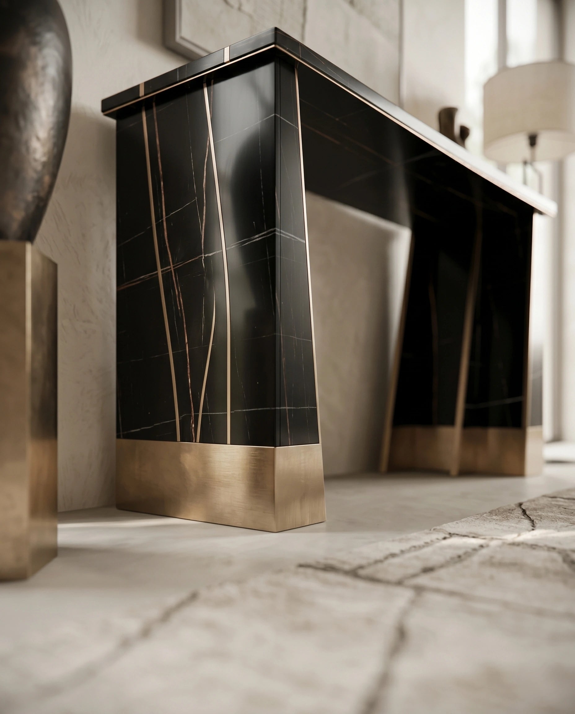 Art Deco Black Marble & Gold Geometric Console Table Arris Concepts