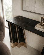 Art Deco Black Marble & Gold Geometric Console Table Arris Concepts