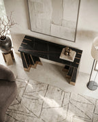 Art Deco Black Marble & Gold Geometric Console Table Arris Concepts