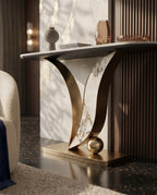 Sculptural Curved Onyx & Gold Asymmetrical Console Table Arris Concepts
