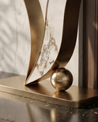 Sculptural Curved Onyx & Gold Asymmetrical Console Table Arris Concepts