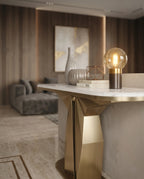 Sculptural Geometric Gold & Marble Console Table Arris Concepts