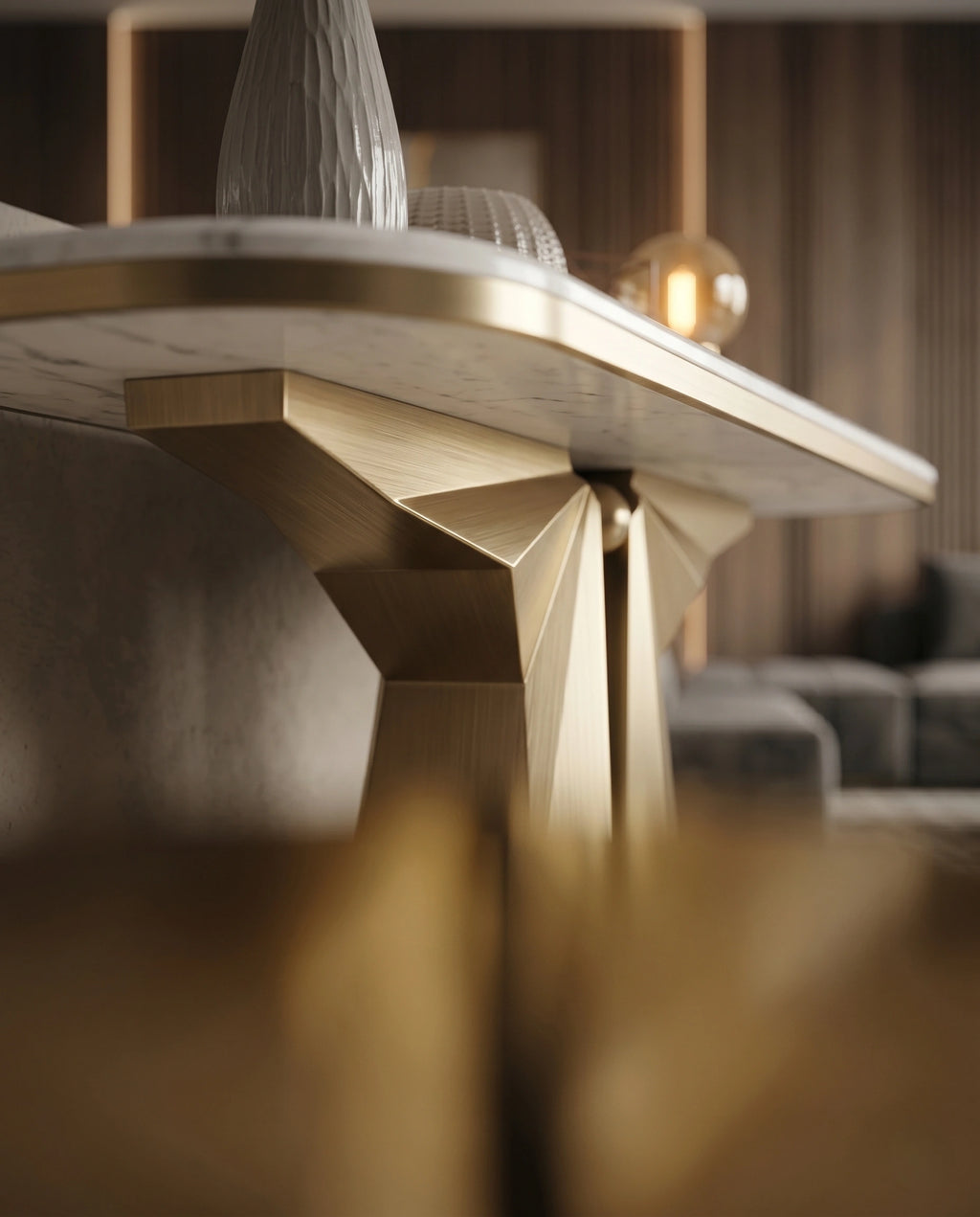 Sculptural Geometric Gold & Marble Console Table Arris Concepts