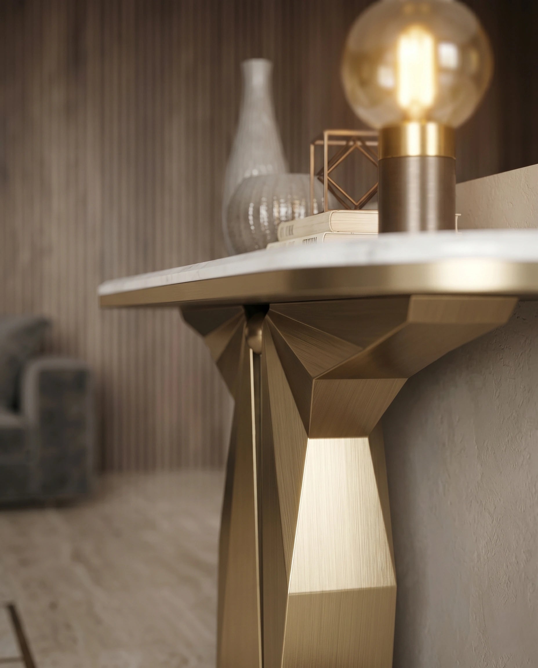 Sculptural Geometric Gold & Marble Console Table Arris Concepts