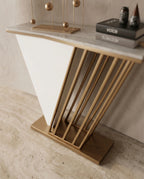 Geometric V-Shape White Marble & Gold Console Table Arris Concepts