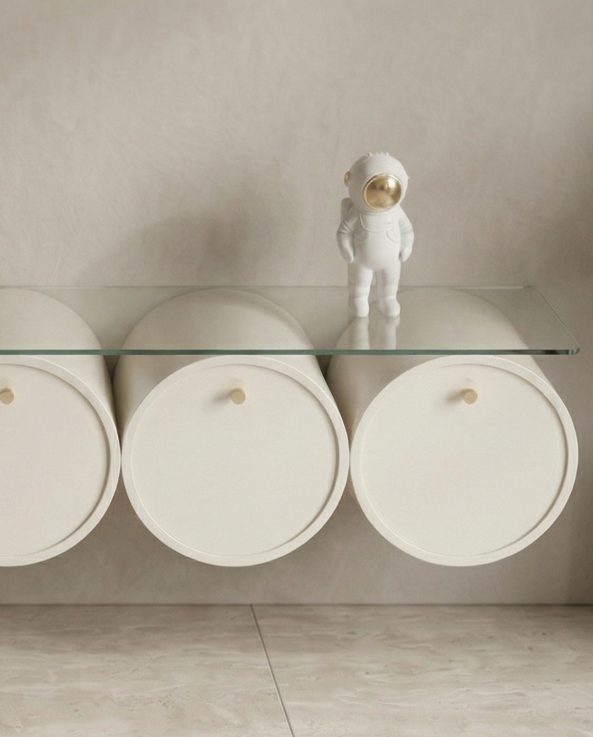 Orbit Floating TV Console with Cylindrical Storage & Glass Top Arris Concepts