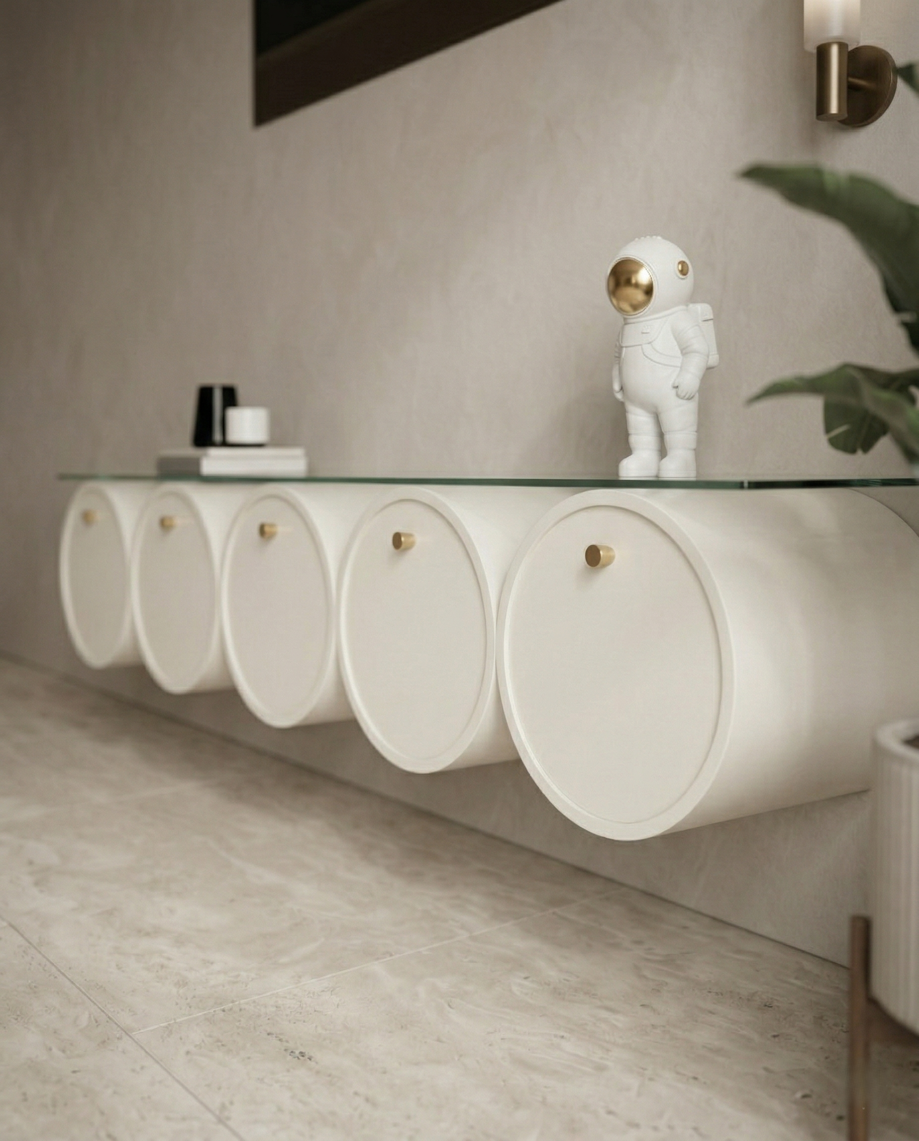 Orbit Floating TV Console with Cylindrical Storage & Glass Top Arris Concepts