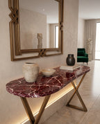 Architectural Rosso Marble & Brass Console Table Arris Concepts