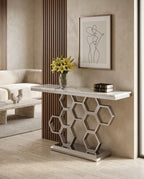 Geometric Honeycomb Silver & White Marble Console Table Arris Concepts