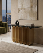 Architectural Black Marble & Brass Ribbon Console Table Arris Concepts