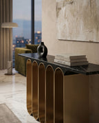 Architectural Black Marble & Brass Ribbon Console Table Arris Concepts