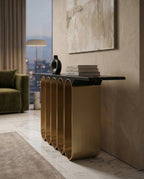 Architectural Black Marble & Brass Ribbon Console Table Arris Concepts