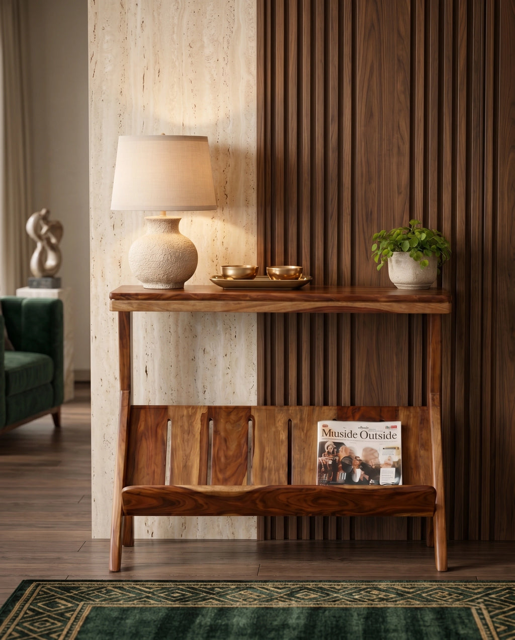Organic Modern Solid Wood Console Table with Magazine Rack Arris Concepts