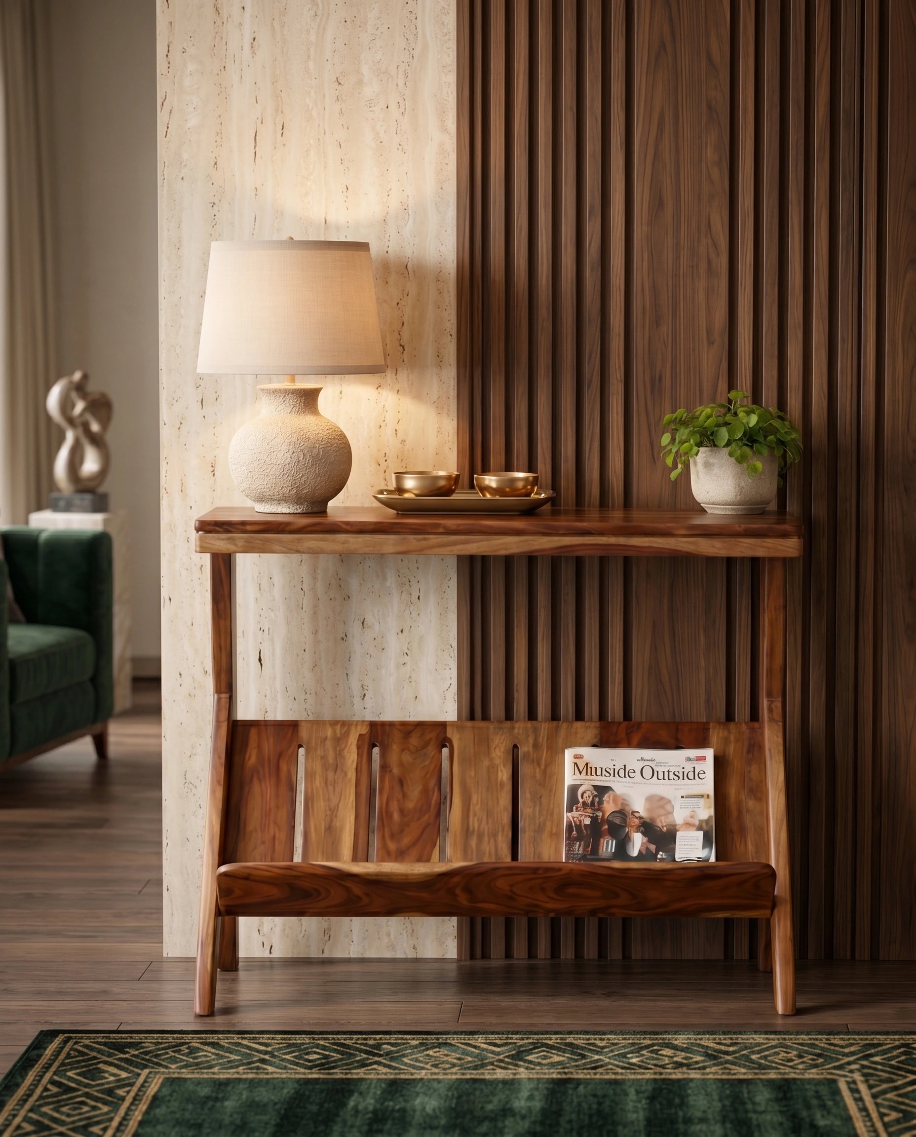 Organic Modern Solid Wood Console Table with Magazine Rack Arris Concepts