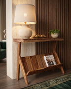 Organic Modern Solid Wood Console Table with Magazine Rack Arris Concepts