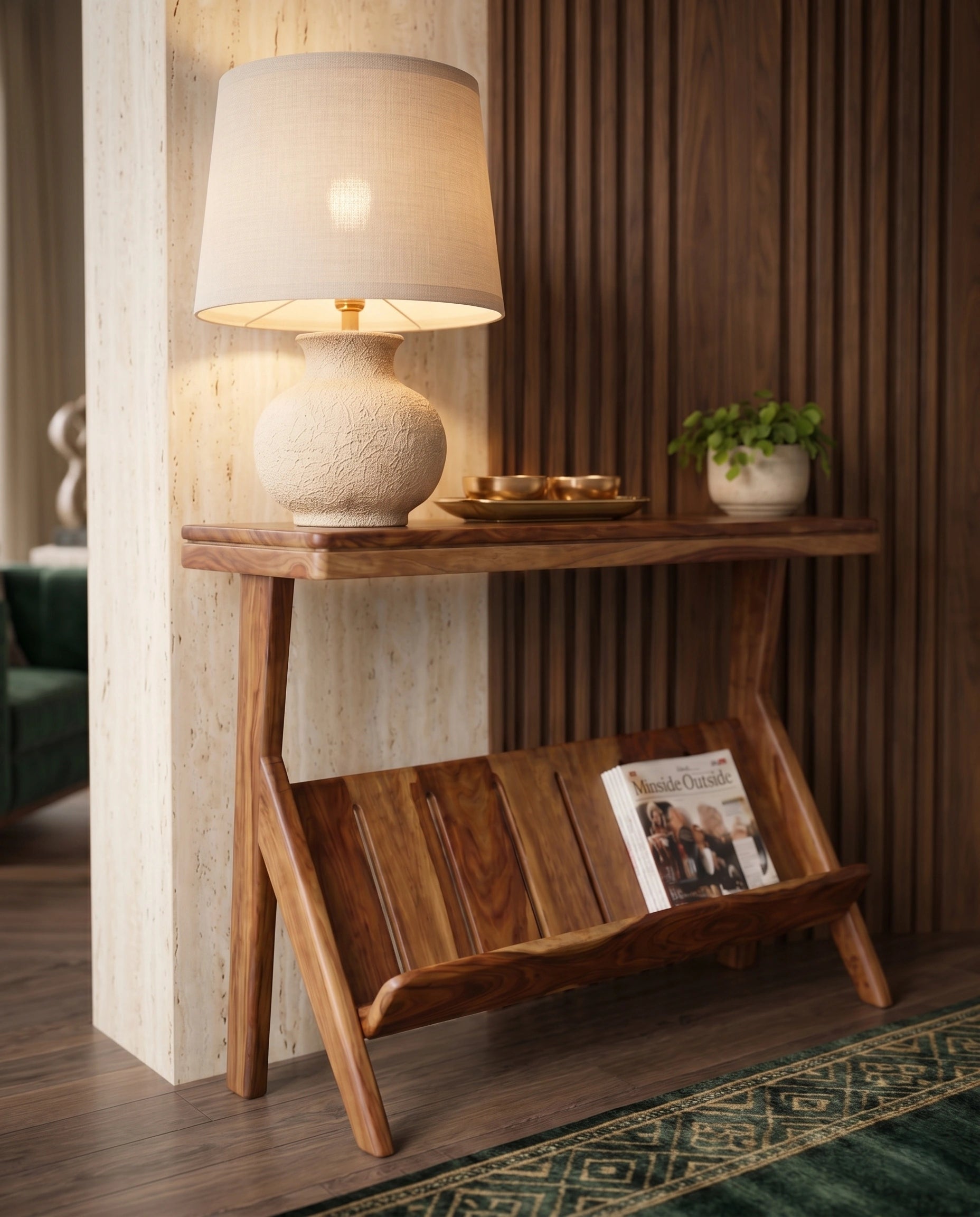 Organic Modern Solid Wood Console Table with Magazine Rack Arris Concepts