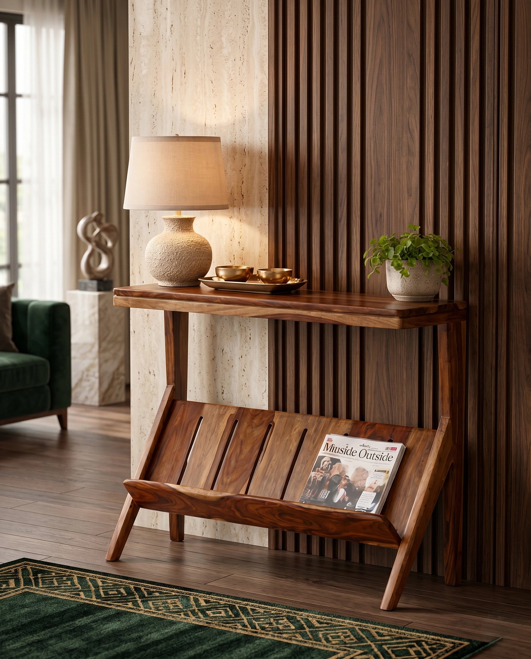 Organic Modern Solid Wood Console Table with Magazine Rack Arris Concepts