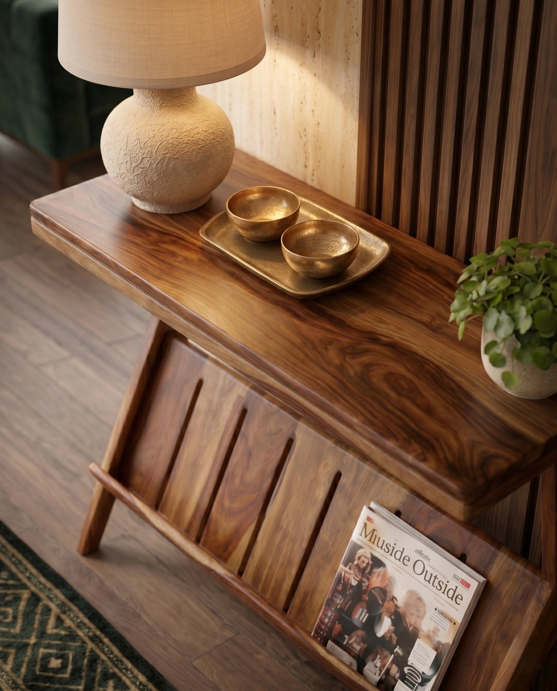 Organic Modern Solid Wood Console Table with Magazine Rack Arris Concepts