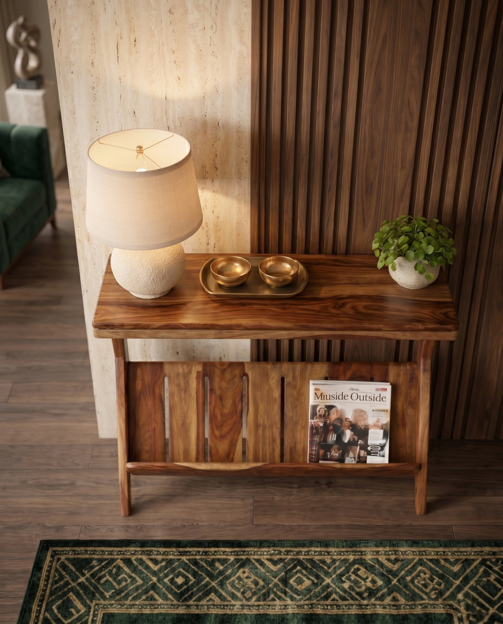 Organic Modern Solid Wood Console Table with Magazine Rack Arris Concepts