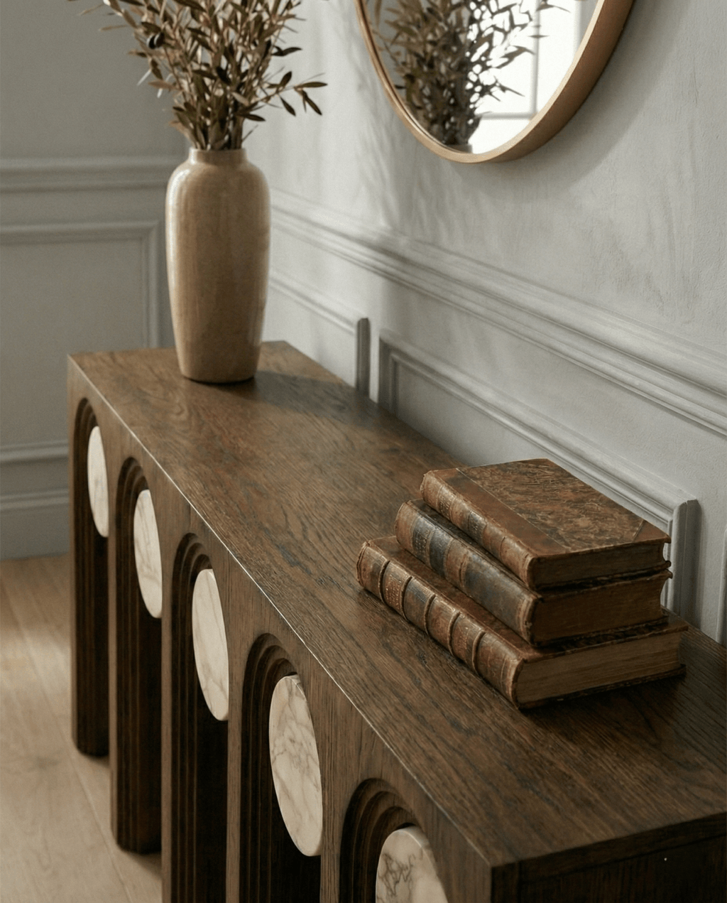 Masterfully crafted luxury marble inlay console table by Arris Concepts