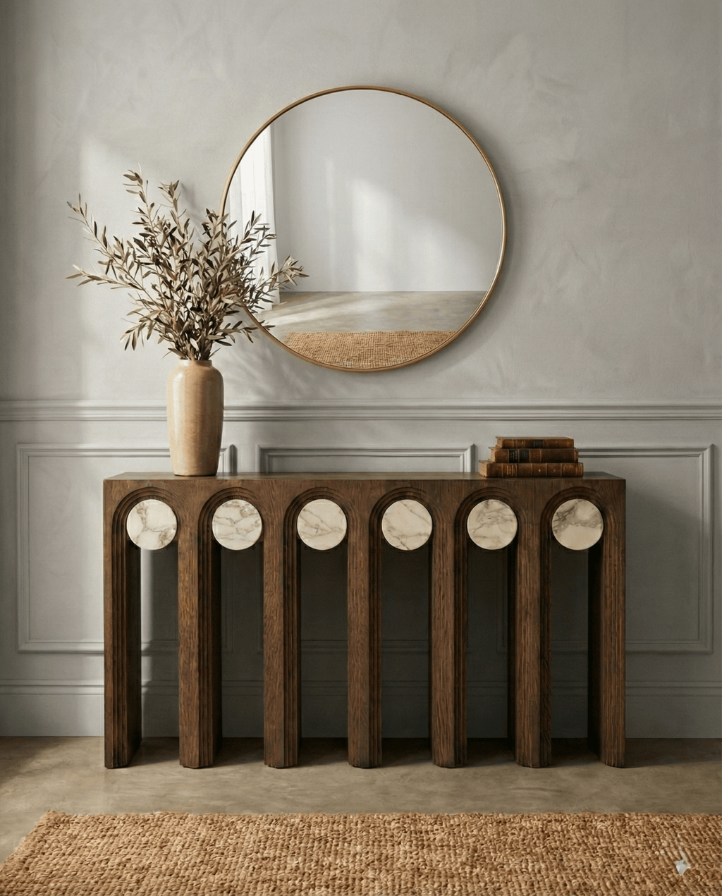 Masterfully crafted luxury marble inlay console table by Arris Concepts