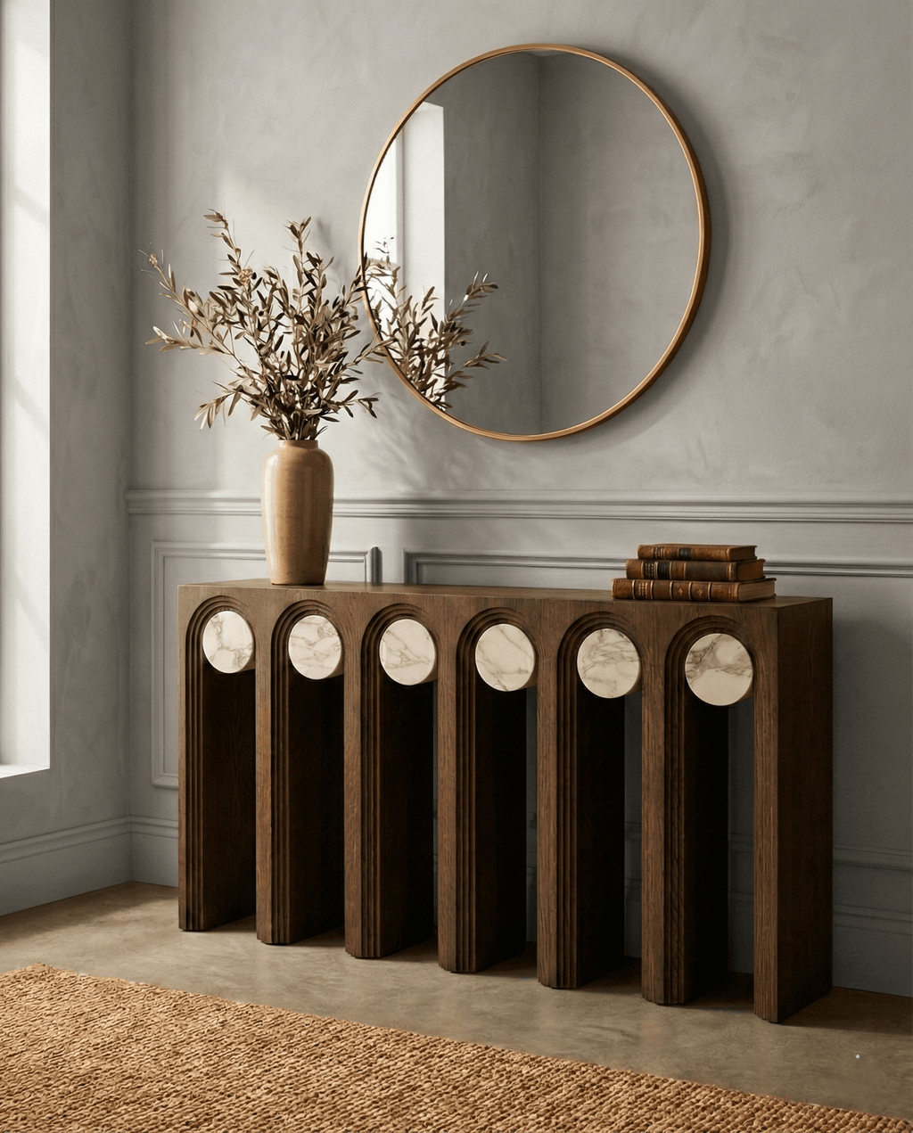 Masterfully crafted luxury marble inlay console table by Arris Concepts