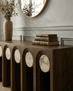 Masterfully crafted luxury marble inlay console table by Arris Concepts