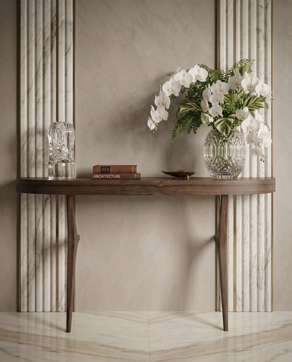 Organic Walnut Minimalist Pill-Shaped Console Table Arris Concepts