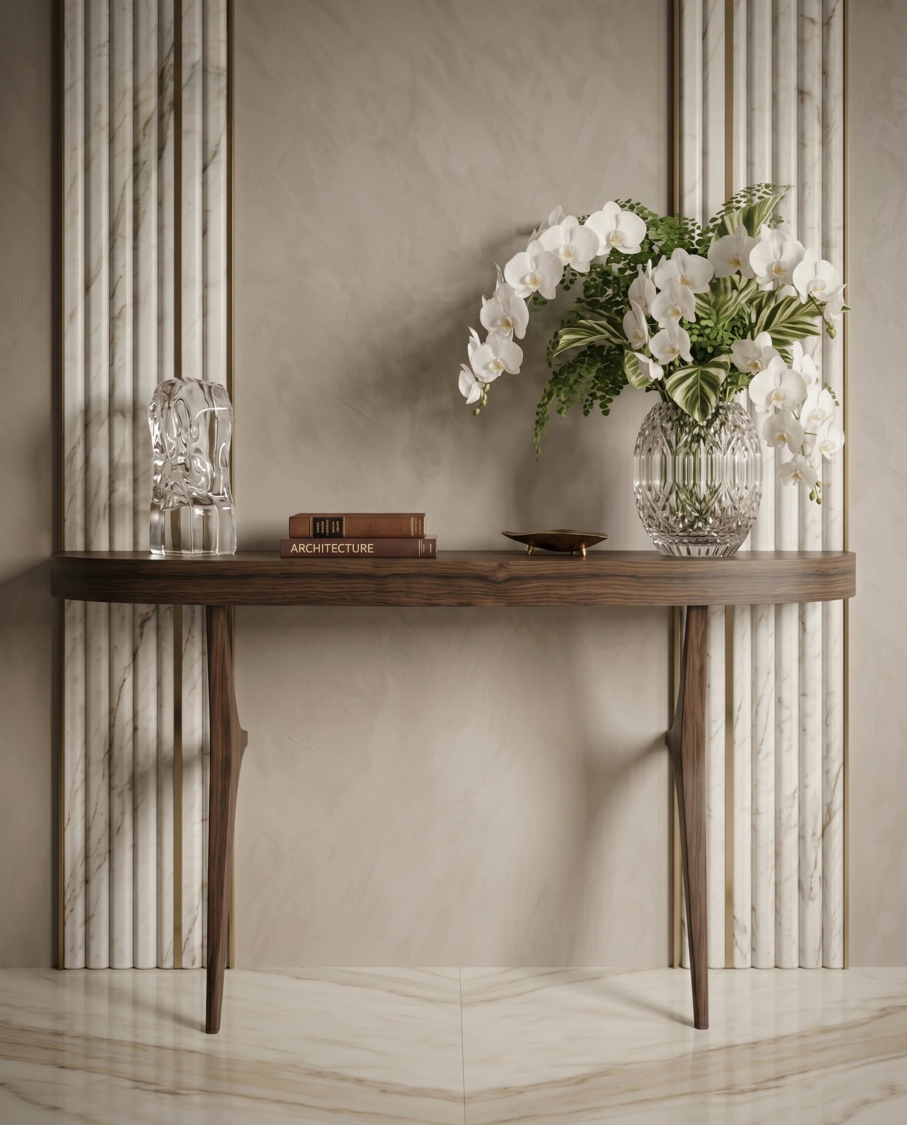 Organic Walnut Minimalist Pill-Shaped Console Table Arris Concepts