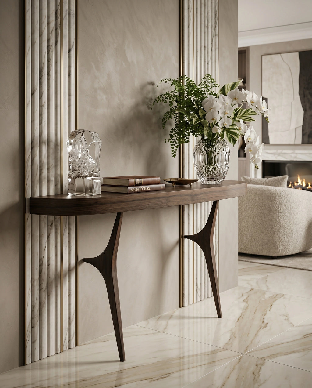 Organic Walnut Minimalist Pill-Shaped Console Table Arris Concepts