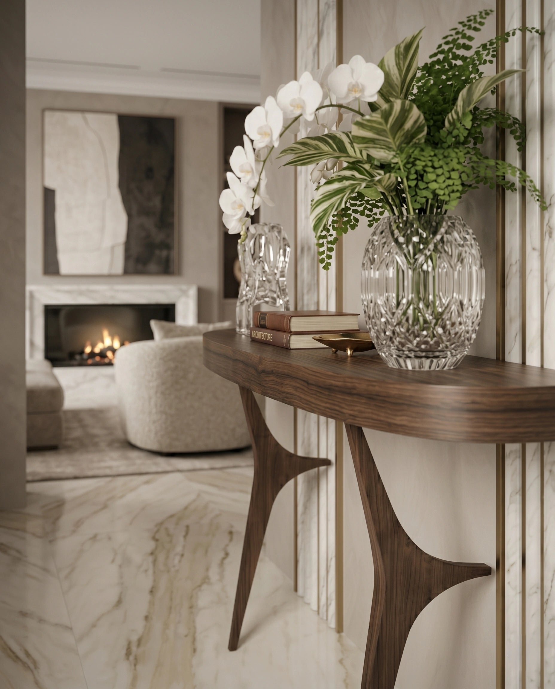 Organic Walnut Minimalist Pill-Shaped Console Table Arris Concepts