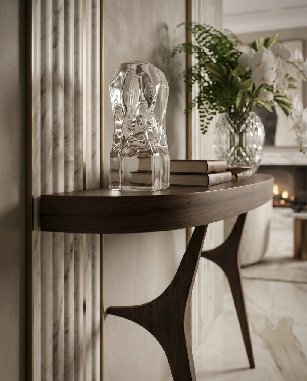 Organic Walnut Minimalist Pill-Shaped Console Table Arris Concepts