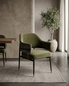 Textured Olive Velvet Dining Chair with Brass Accents Arris Concepts