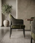 Textured Olive Velvet Dining Chair with Brass Accents Arris Concepts