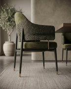Textured Olive Velvet Dining Chair with Brass Accents Arris Concepts