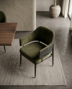 Textured Olive Velvet Dining Chair with Brass Accents Arris Concepts